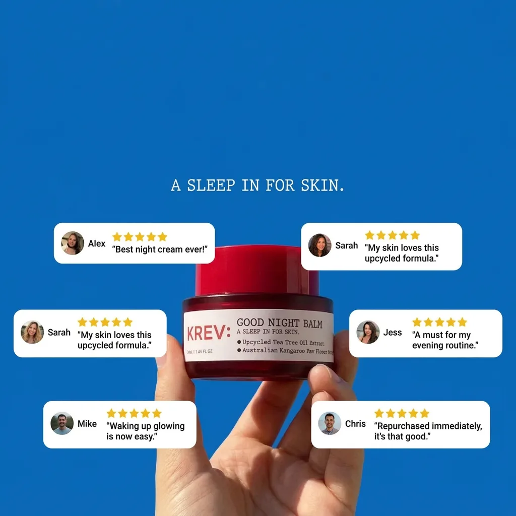 Night balm product ad with reviews