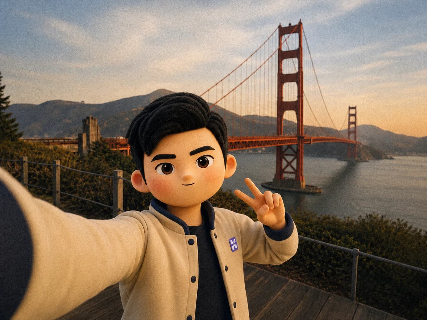Kai taking a selfie near the Golden Gate Bridge