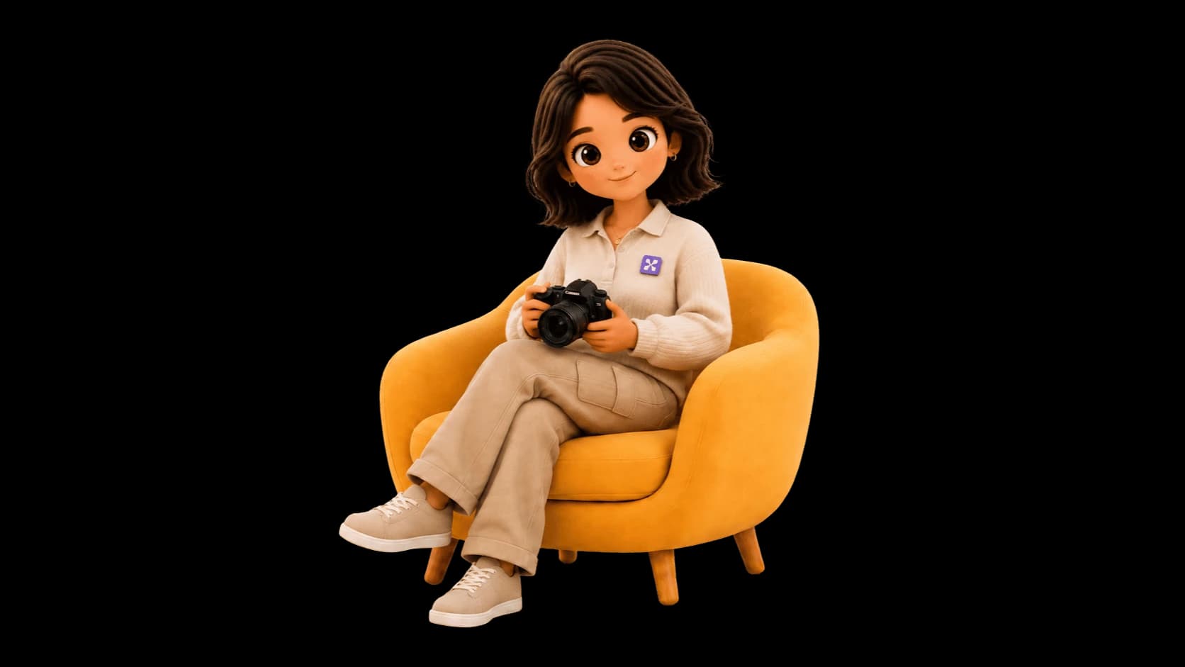Luna sitting in a yellow chair