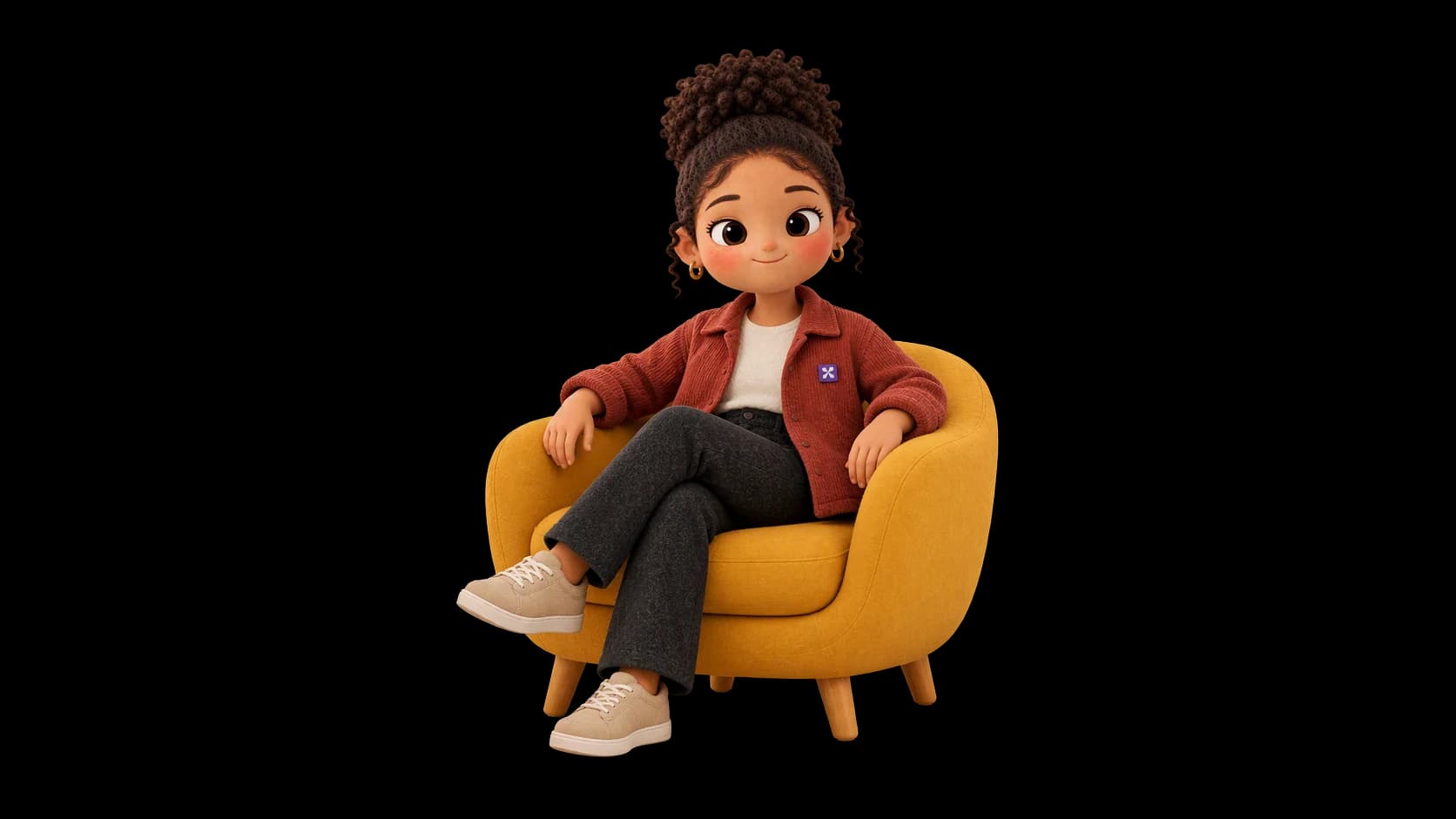 Rue sitting in a chair