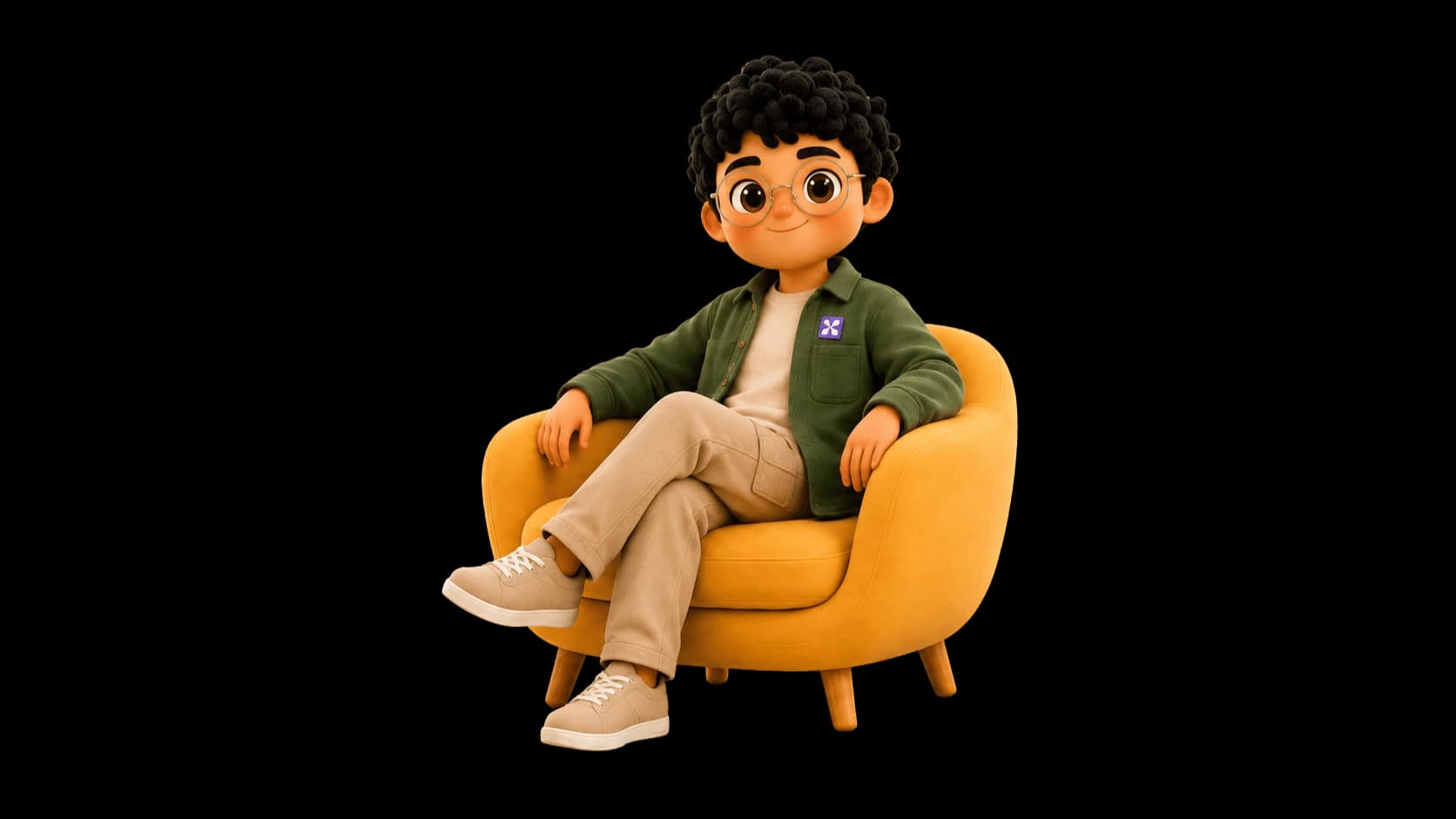 Scout sitting in a yellow chair
