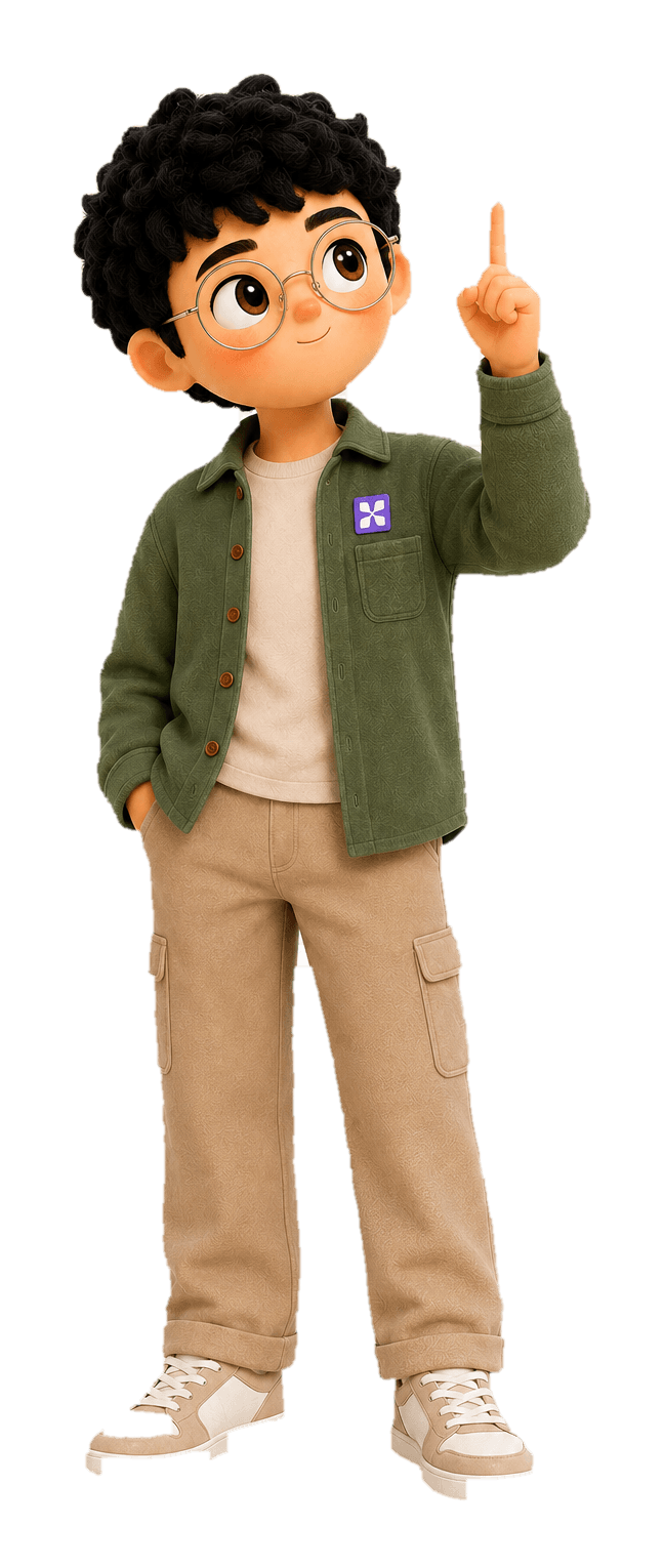 Scout pointing beside the Discover interface