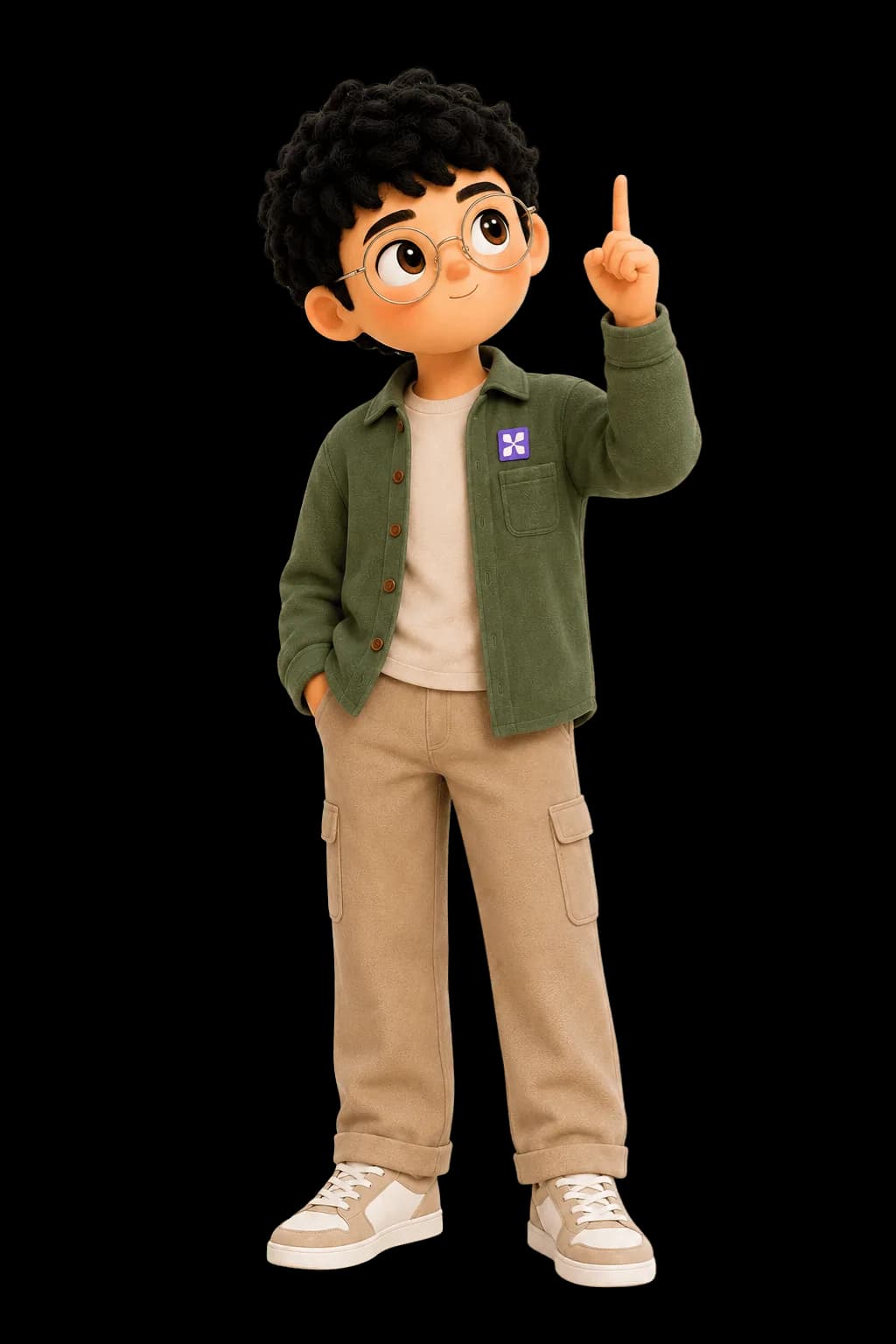 Scout pointing beside the Discover interface