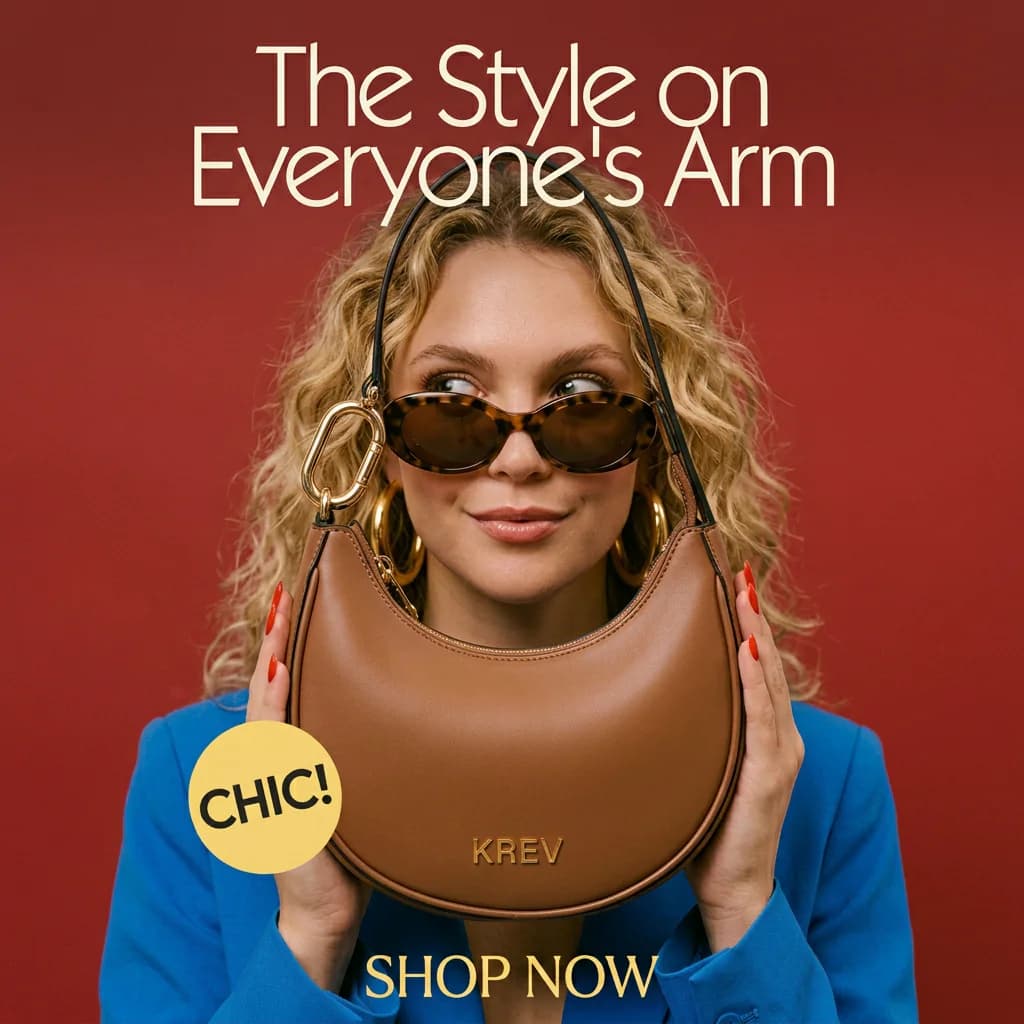 Krev crescent bag shop now creative on a red background