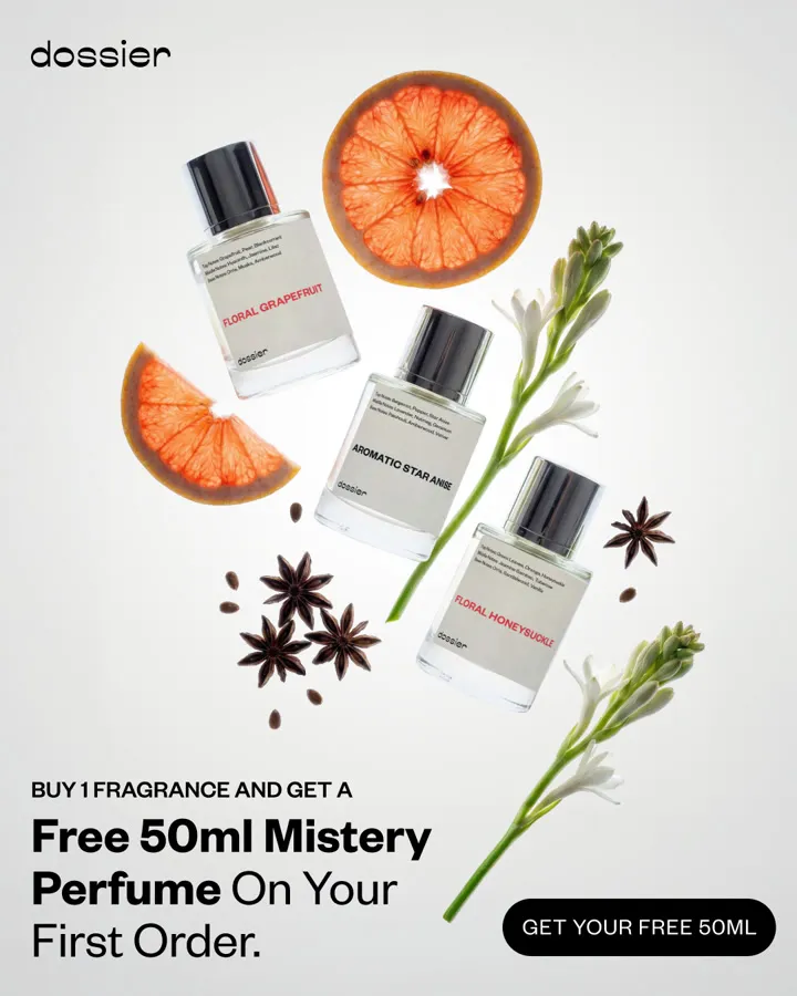 Product-first fragrance creative with a clear offer-led visual hook